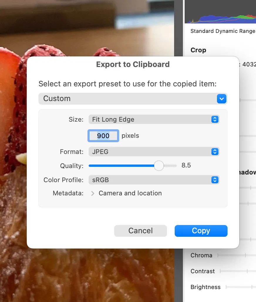 Export to Clipboard screenshot